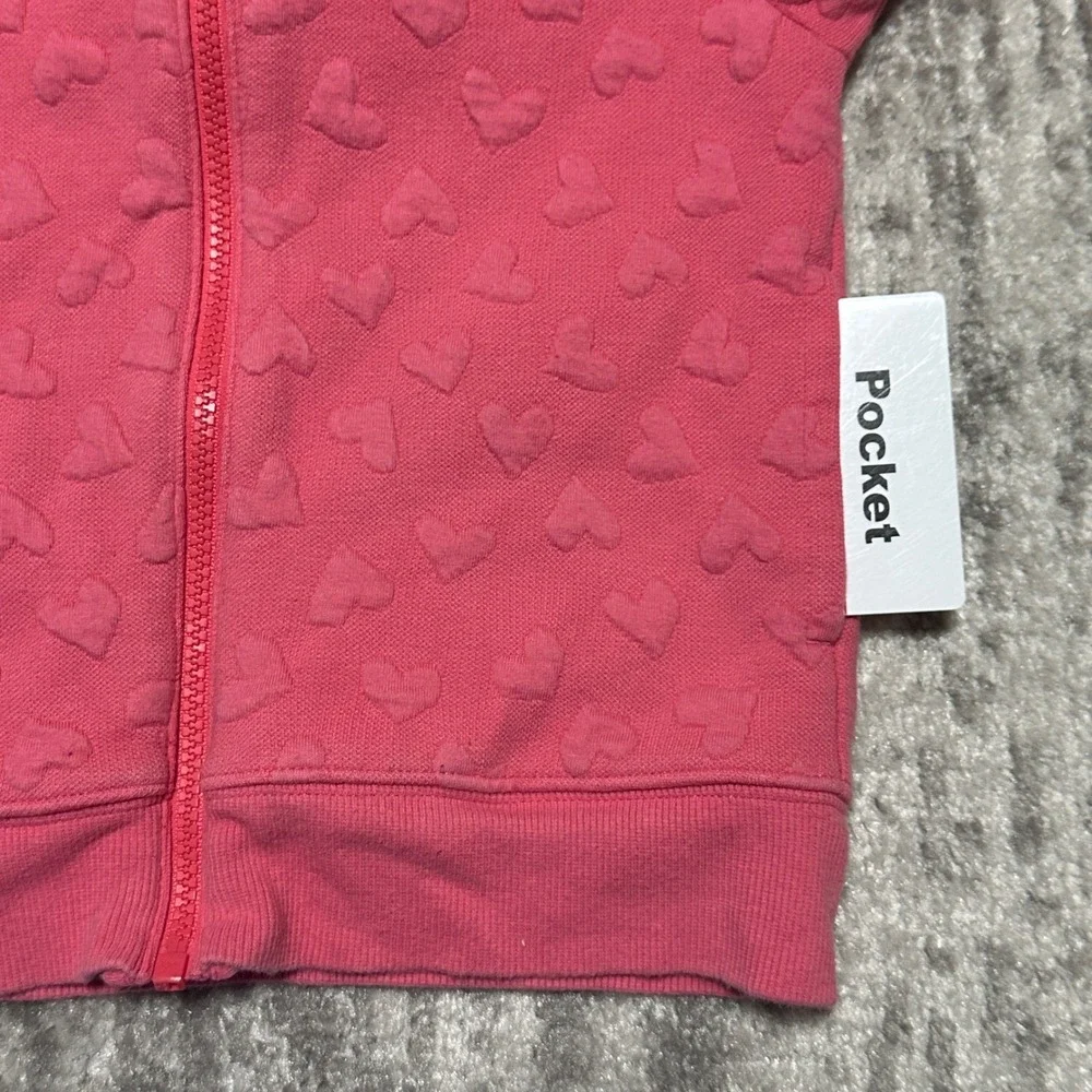 Gymboree Hoodie Kids S 5-6 Pink Embossed Heart Full Zip Puff Shoulder Excellent